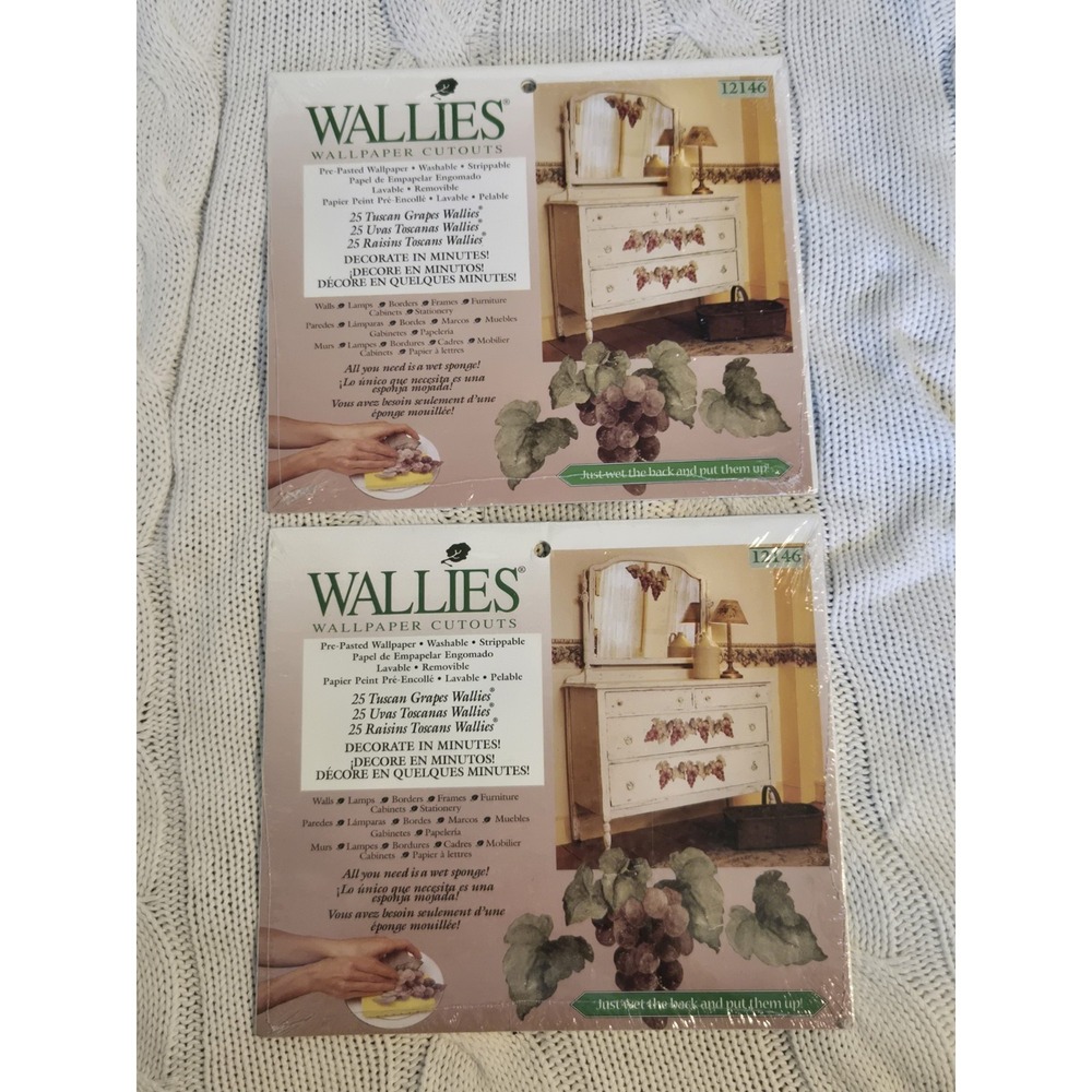 Lot of 2 Wallies Tuscan Grapes Wallpaper Cutouts‎ #12146 New Sealed Pre-Pasted
